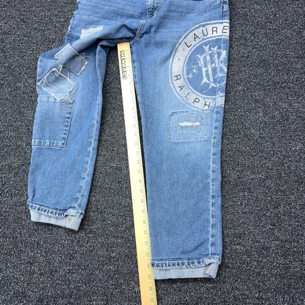 Lauren Ralph Lauren Womens Patchwork Logo Crest Straight Leg Jeans Blue Size 10 - Picture 7 of 11